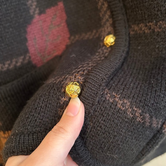 Vintage Fall Leaf Grid Crystal Kobe Oversized Sweater Cardigan Cozycore - Picture 9 of 12